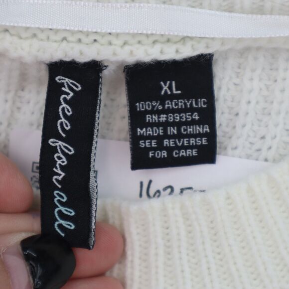 Free For All Sweater Womens XL White Fringe Long Sleeve Crew Neck Pullover - Picture 2 of 16